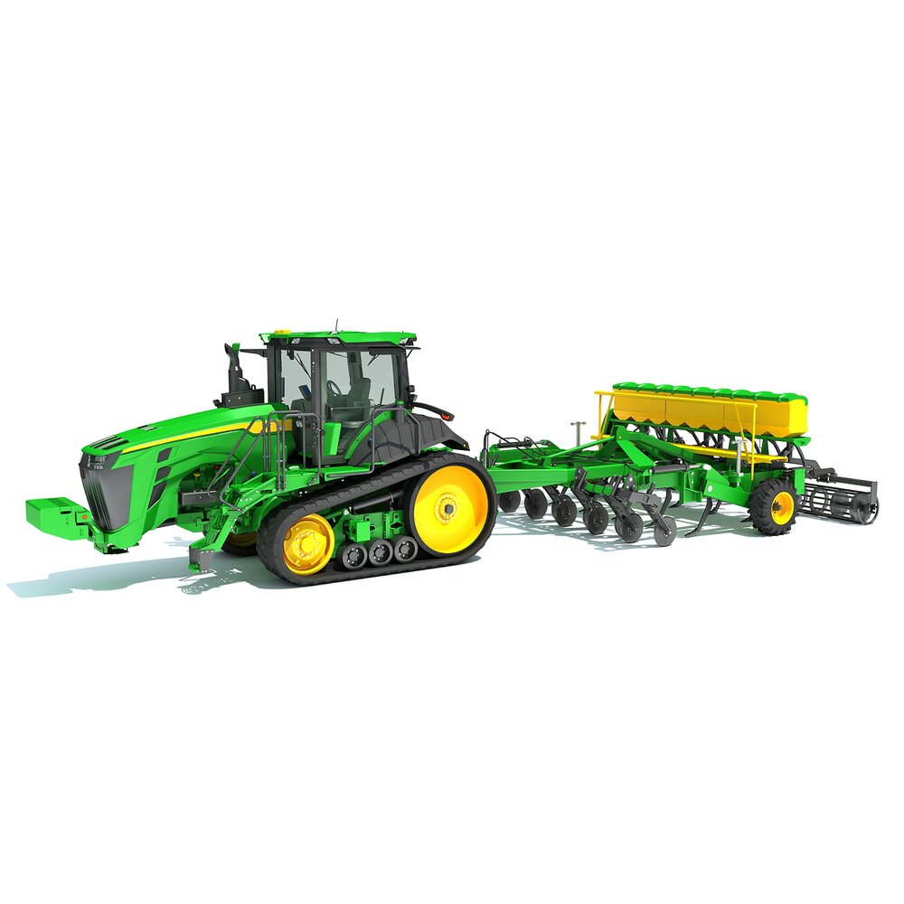 Tractor With Sowing Drill Modèle 3D
