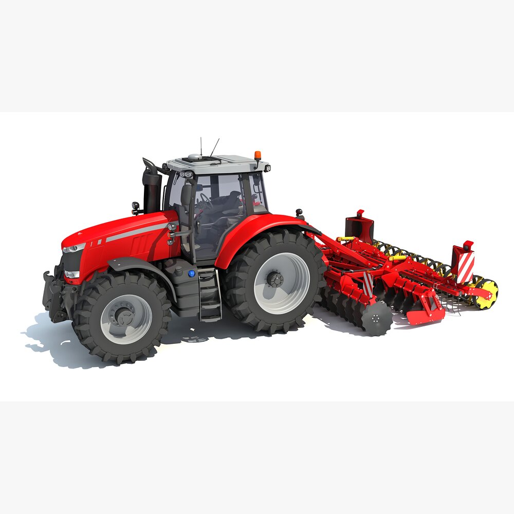 Agricultural Tractor With Disc Harrow 3Dモデル