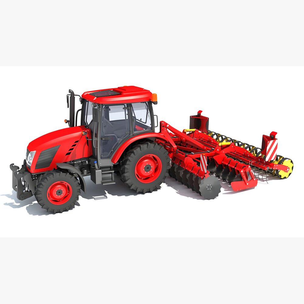Compact Tractor With Cultivator 3D-Modell