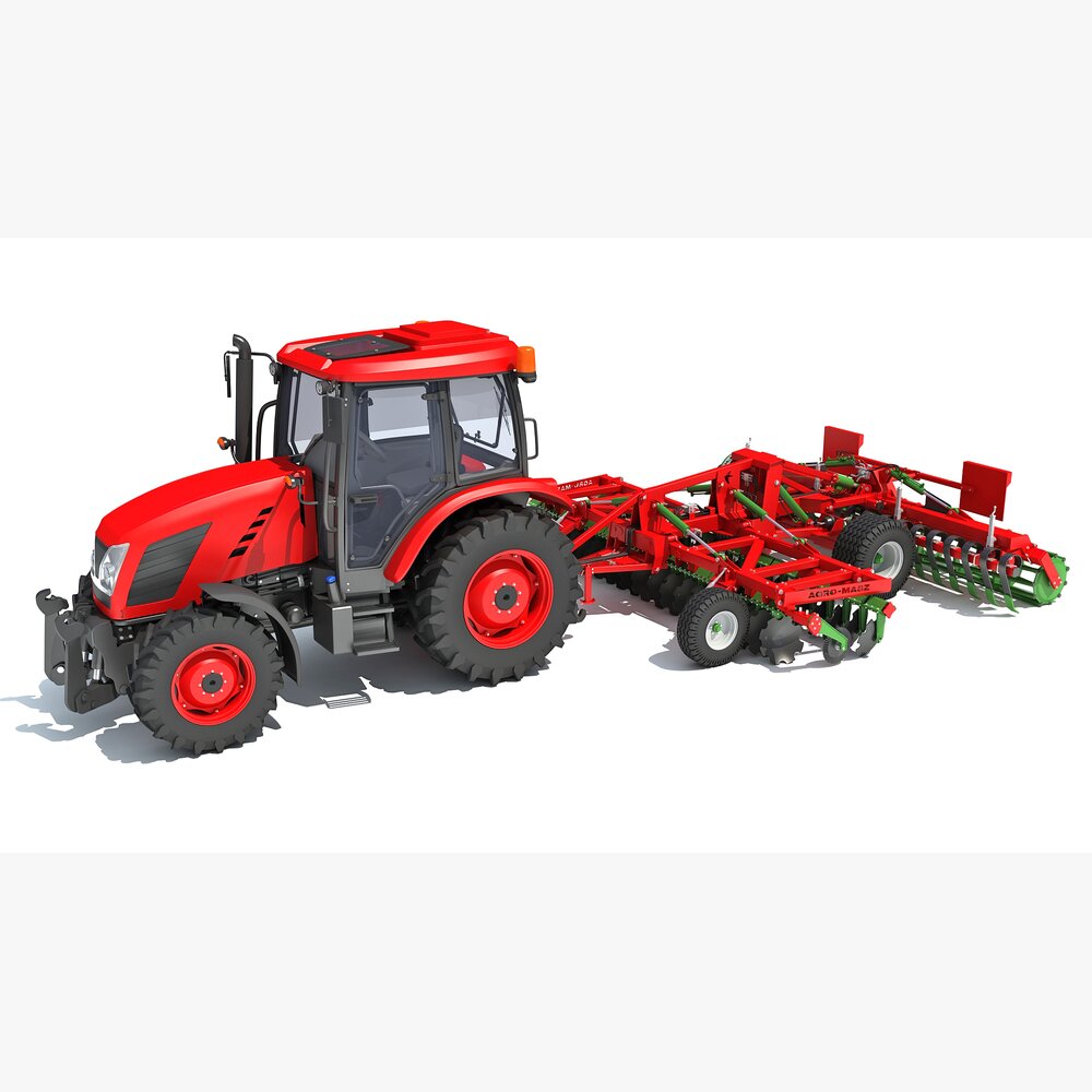 Compact Tractor With Folding Harrow 3D model