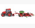 Farm Tractor With Grain Drill 3D 모델  back view