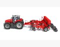 Red Tractor With Multi-Row Planter 3D 모델  back view