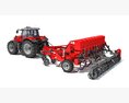 Red Tractor With Multi-Row Planter 3d model wire render