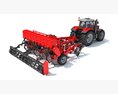 Red Tractor With Multi-Row Planter 3D 모델  side view