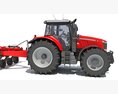 Red Tractor With Multi-Row Planter Modelo 3d