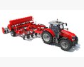 Red Tractor With Multi-Row Planter 3D 모델  top view