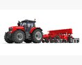 Red Tractor With Multi-Row Planter Modello 3D clay render