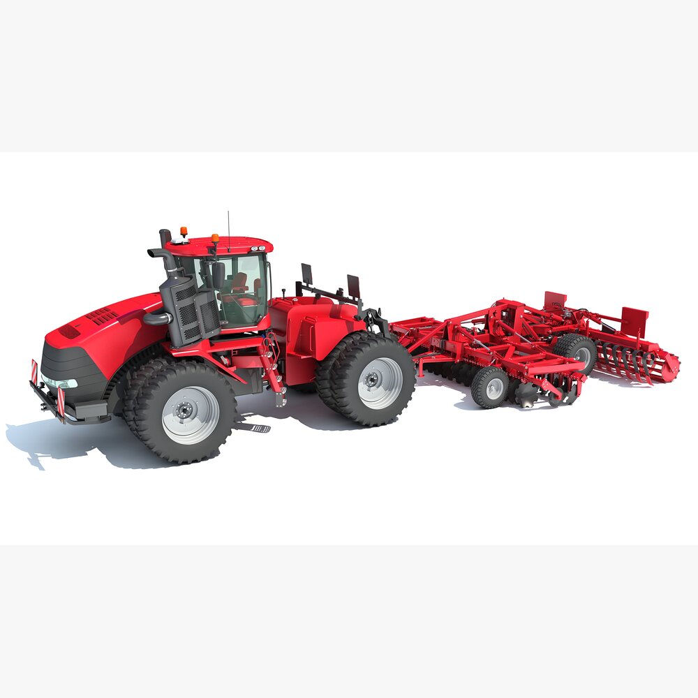 Tractor With Expandable Disc Cultivator 3Dモデル