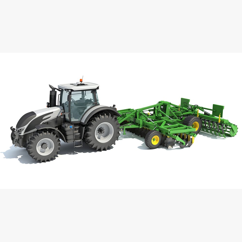 Tractor With Folding Harrow 3D model