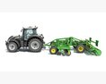 Tractor With Folding Harrow 3D 모델  back view