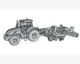 Tractor With Folding Harrow 3d model