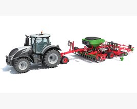 Tractor With Trailed Seed Drill Modelo 3D