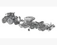Tractor With Trailed Seed Drill 3D 모델 