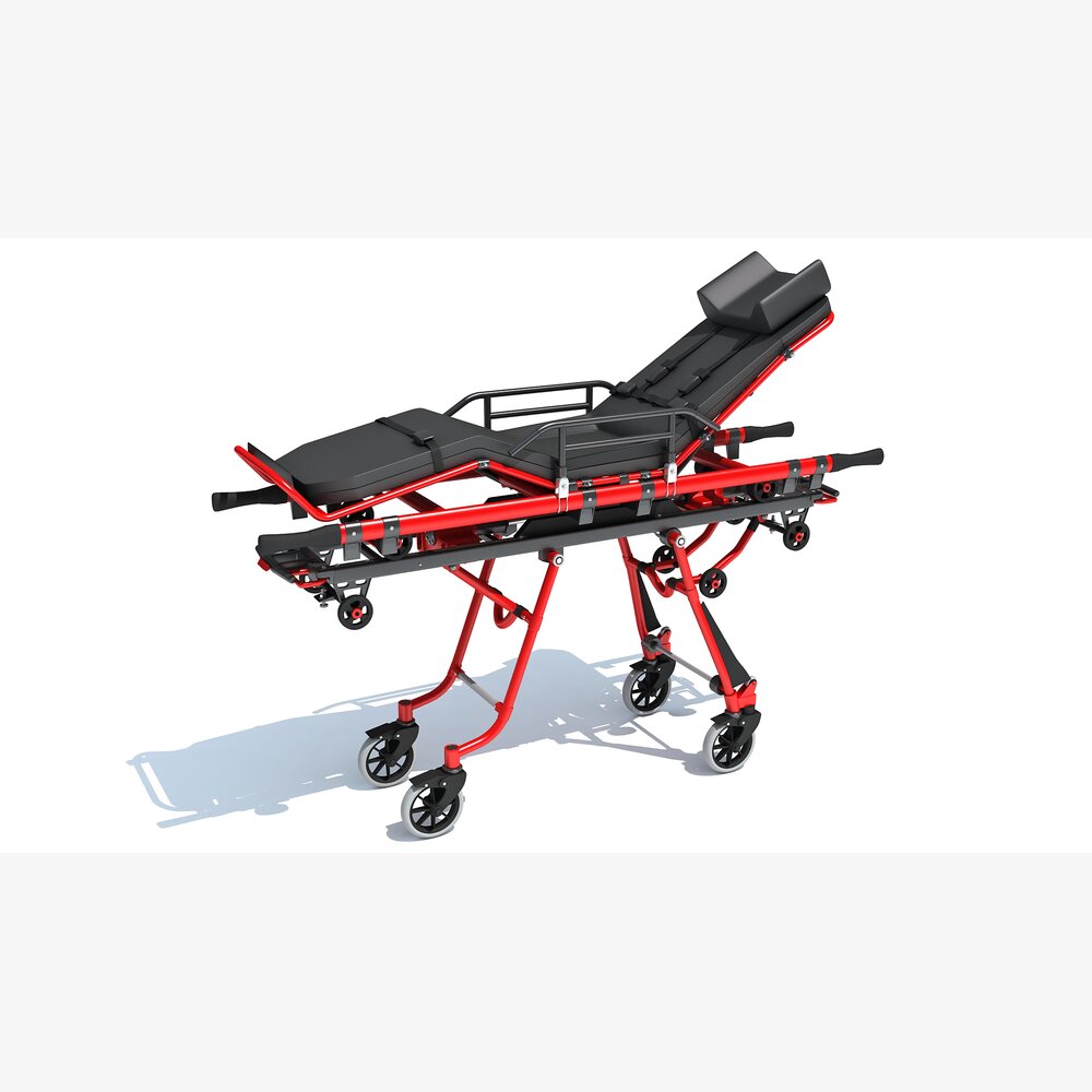 Red Rescue Stretcher Trolley Modelo 3D