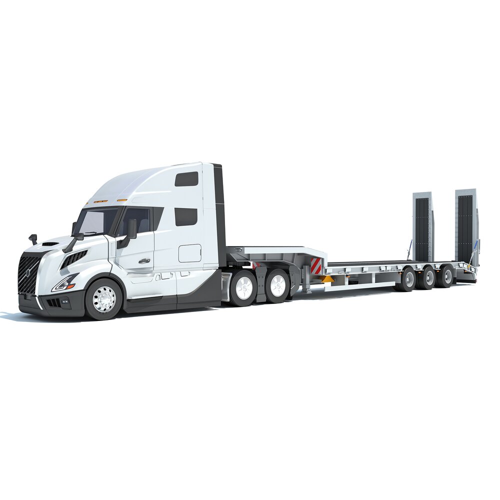 Semi-Truck With Platform Trailer 3D модель