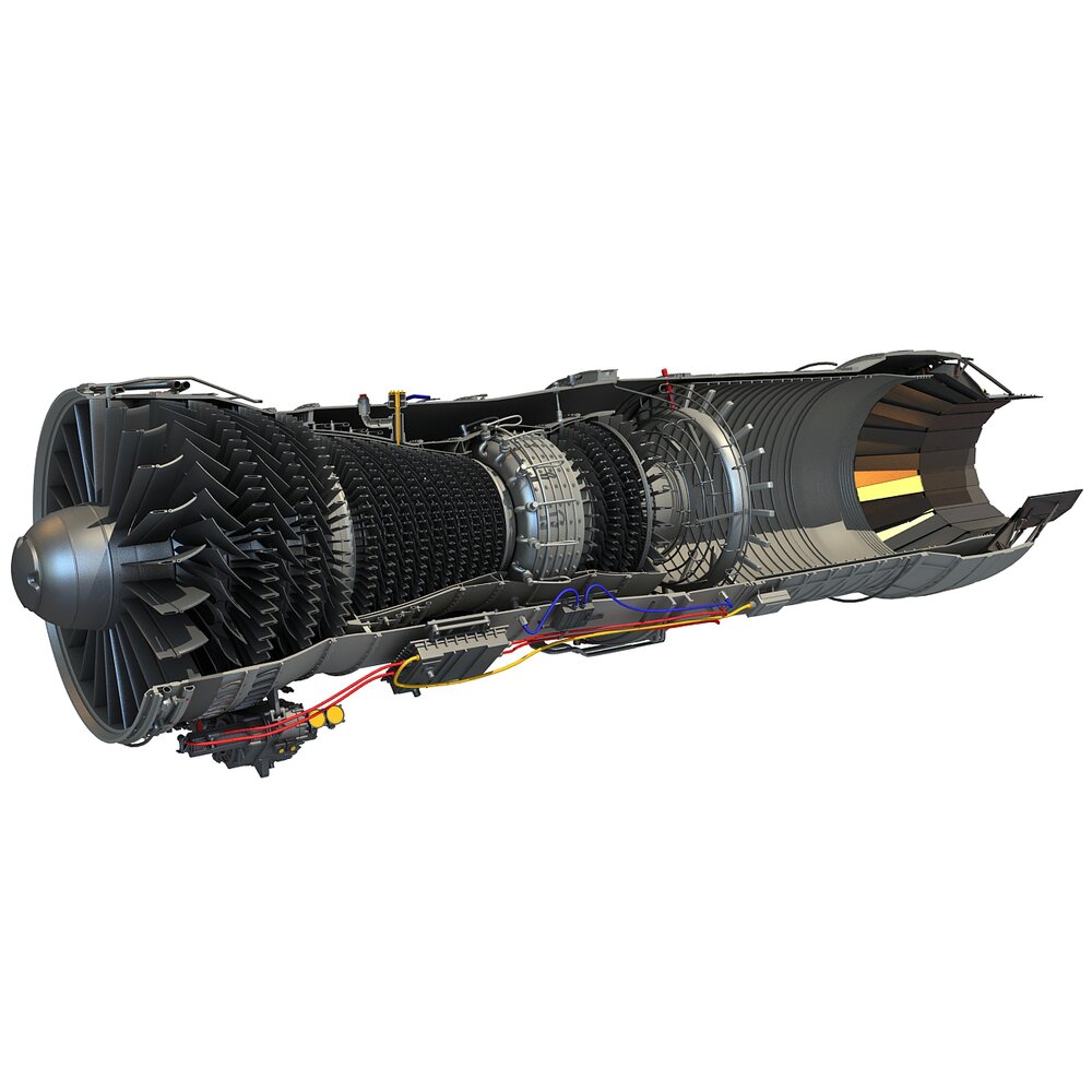Afterburning Turbofan Aircraft Engine Cutaway 3D 모델 