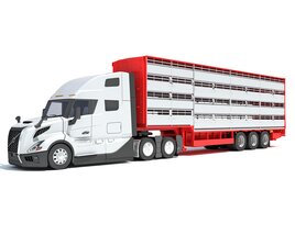 Animal Transporter Semi Truck And Trailer 3D model