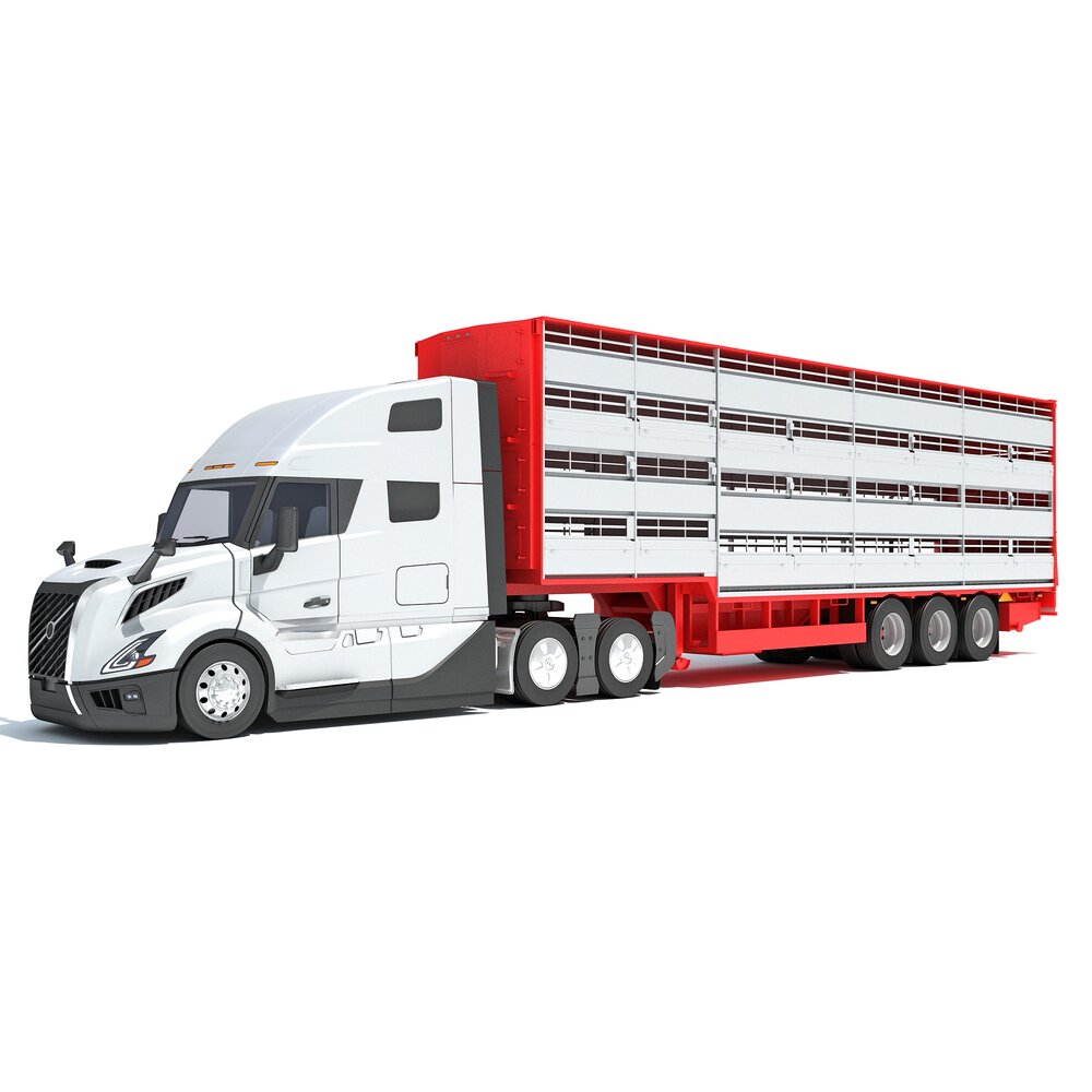 Animal Transporter Semi Truck And Trailer 3D модель