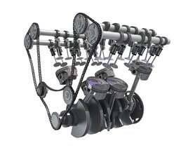Animated V6 Engine Cylinders Crankshaft 3D 모델 
