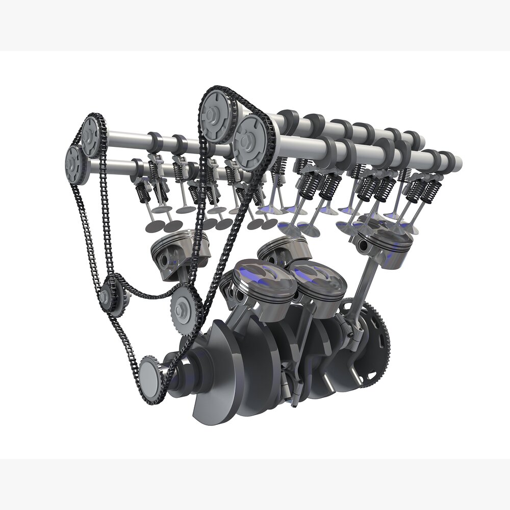 Animated V6 Engine Cylinders Crankshaft 3Dモデル