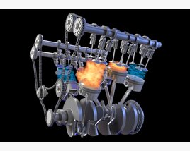 Animated V6 Engine With Gasoline Ignition Modello 3D