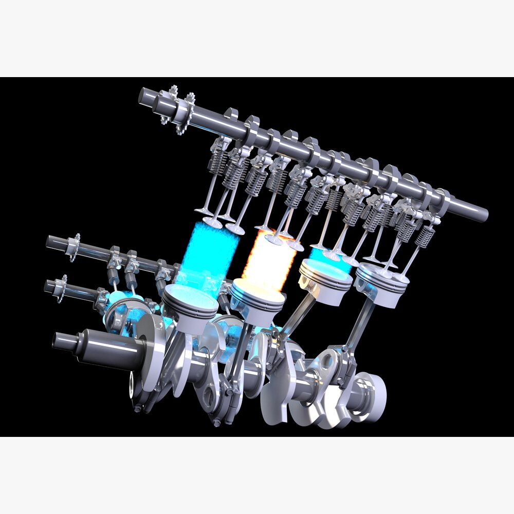 Animated V8 Engine Gasoline Ignition 3D-Modell