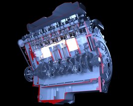 Cutaway Animated V12 Engine Ignition 3D model