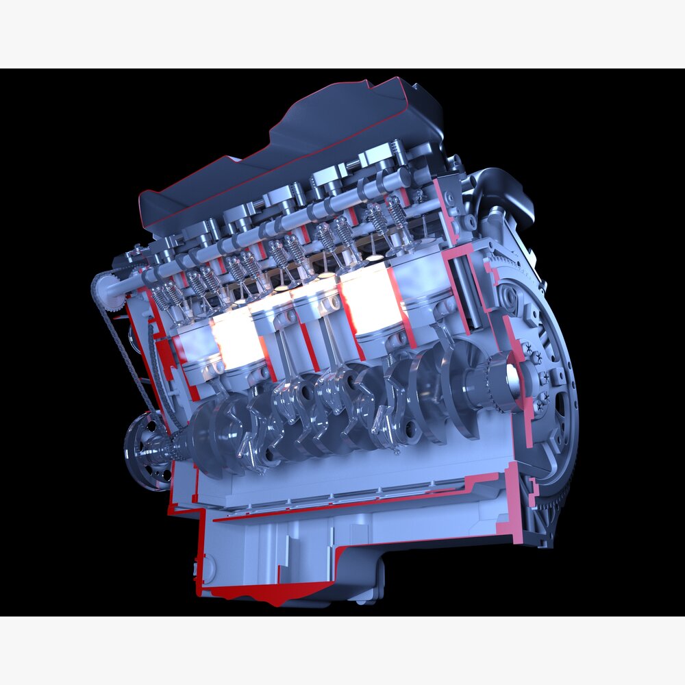 Cutaway Animated V12 Engine Ignition 3D模型