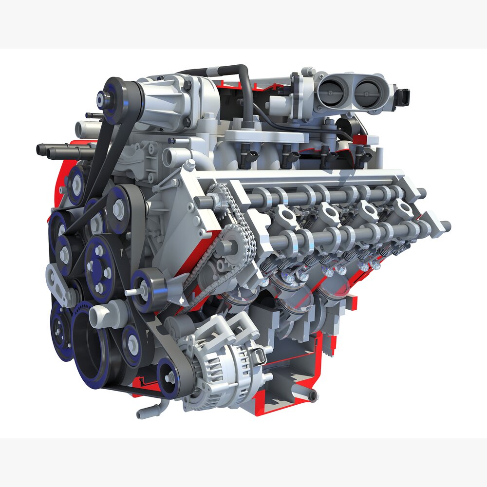 Full With Cutaway V8 Engine 3D-Modell