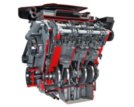 Sectioned Animated V6 Engine 3D-Modell