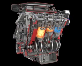 Sectioned Animated V6 Engine Gasoline Ignition 3D model