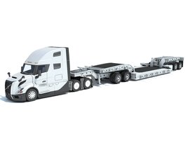 Semi Truck With Heavy Equipment Transport Trailer 3D 모델 
