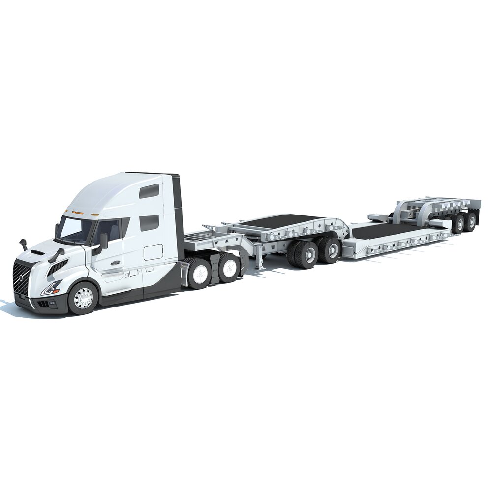 Semi Truck With Heavy Equipment Transport Trailer 3D модель