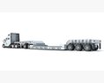 Semi Truck With Heavy Equipment Transport Trailer 3Dモデル wire render