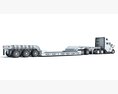 Semi Truck With Heavy Equipment Transport Trailer 3D модель side view