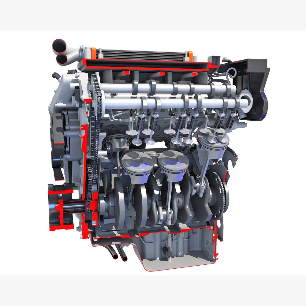 V6 Car Engine Cutaway Modello 3D