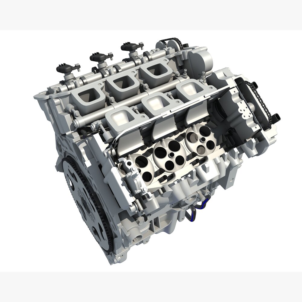 V6 Engine Full With Cutaway Modelo 3d