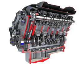 V12 Engine Full With Cutaway 3D模型