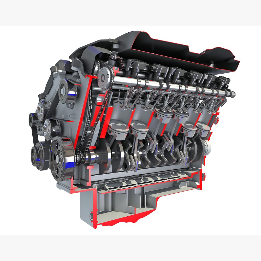 V12 Engine Full With Cutaway Modello 3D
