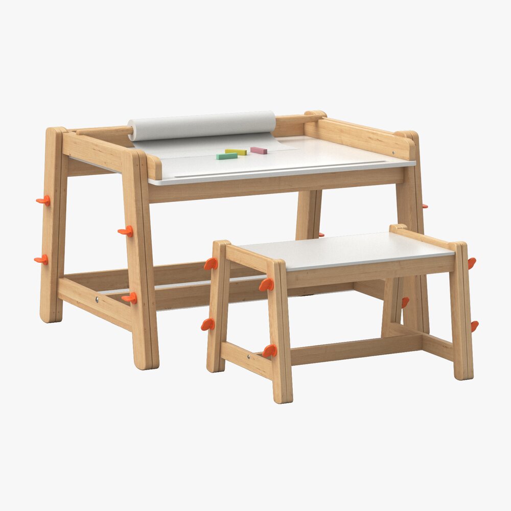 Flisat Children Desk and Bench Modello 3D