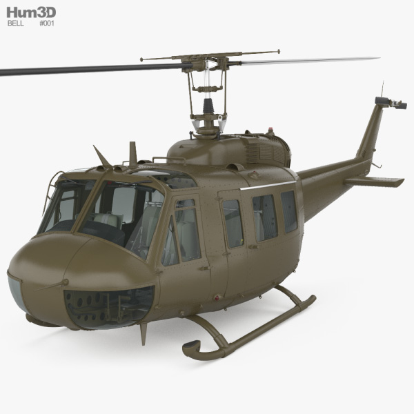 Bell UH-1 Iroquois з детальним інтер'єром 3D модель