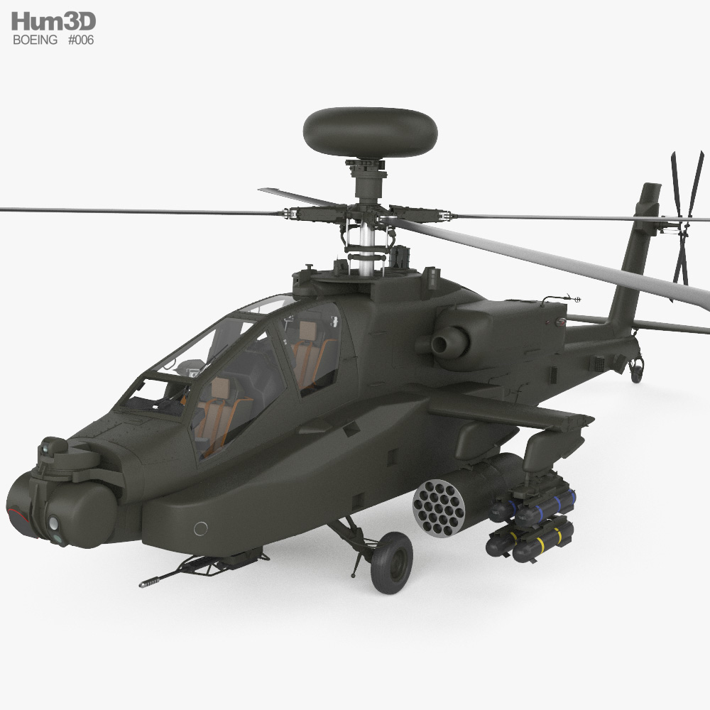Boeing AH-64 D Apache with HQ interior 3D model