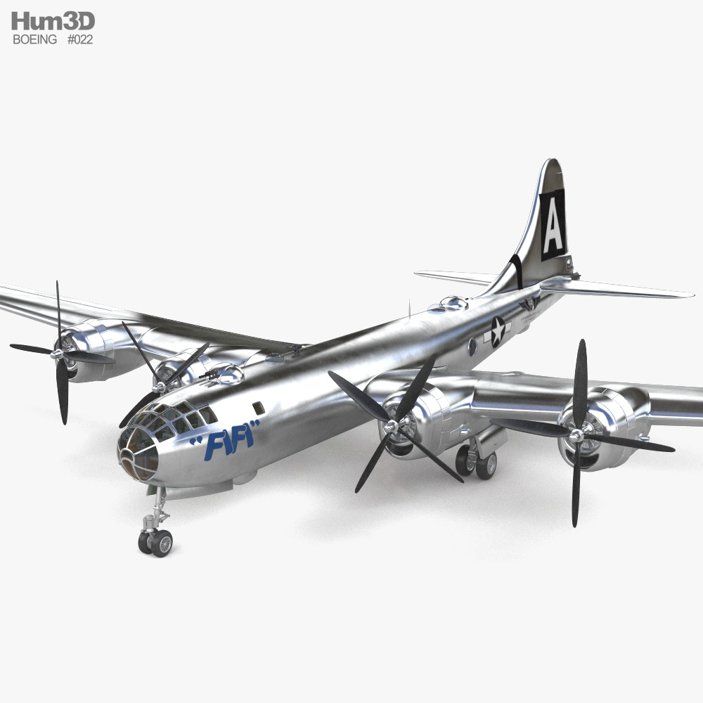 Boeing B-29 Superfortress with HQ interior 3D model