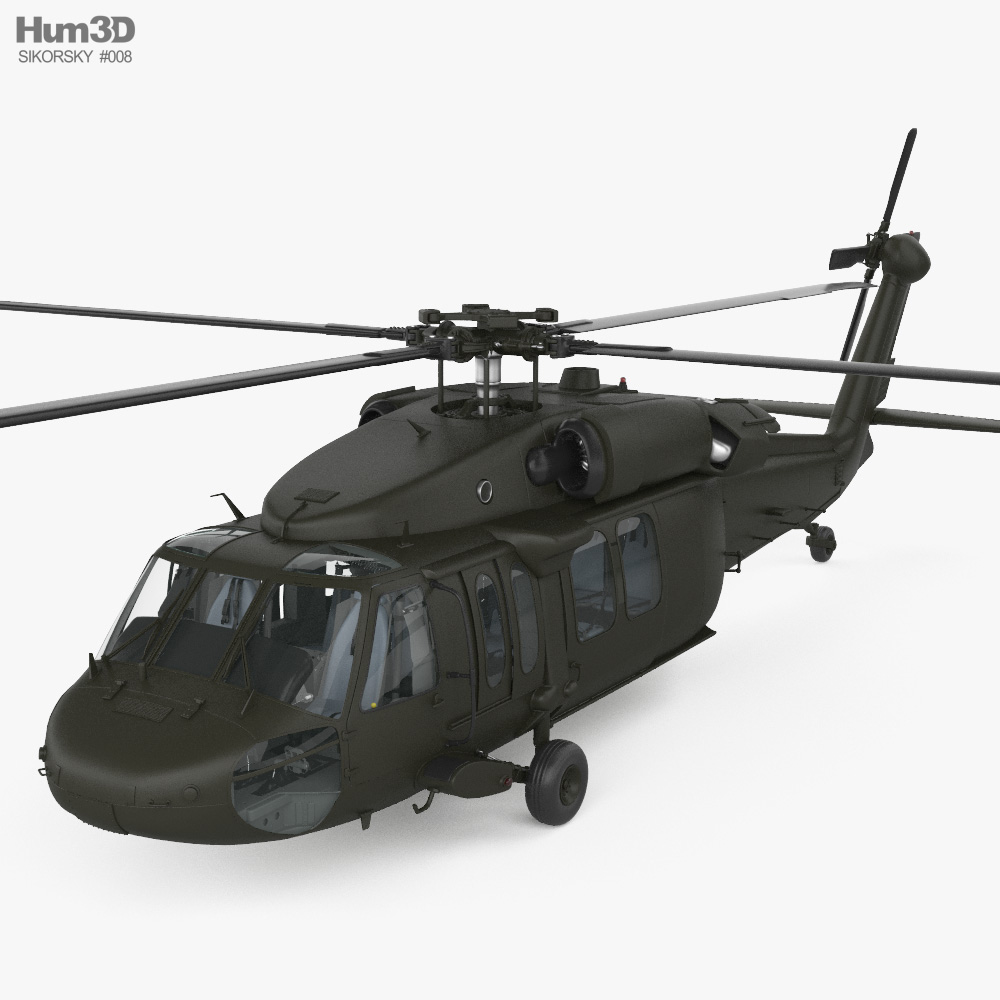 Sikorsky UH-60 Black Hawk with HQ interior 3D model