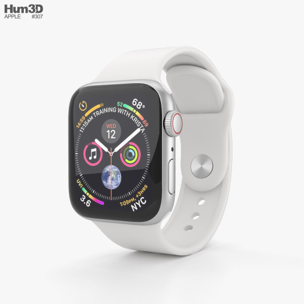 Apple Watch Series 4 40mm Silver Aluminum Case with White Sport Band 3D 모델 