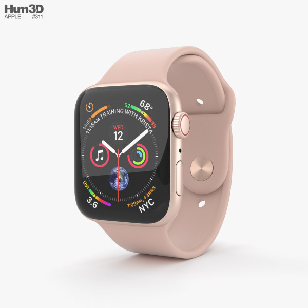Apple Watch Series 4 44mm Gold Aluminum Case with Pink Sand Sport Band 3D 모델 