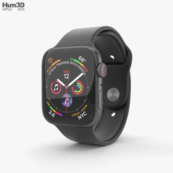 Apple Watch Series 4 44mm Space Gray Aluminum Case with Black Sport Band 3Dモデル
