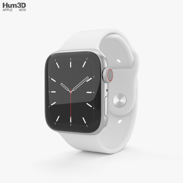 Apple Watch Series 5 44mm Silver Aluminum Case with Sport Band 3D model