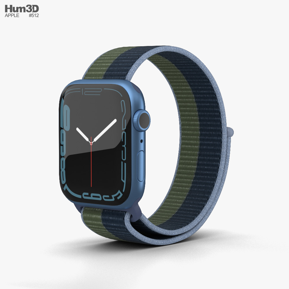 Apple Watch Series 7 45mm Blue Aluminum Case with Sport Loop 3Dモデル