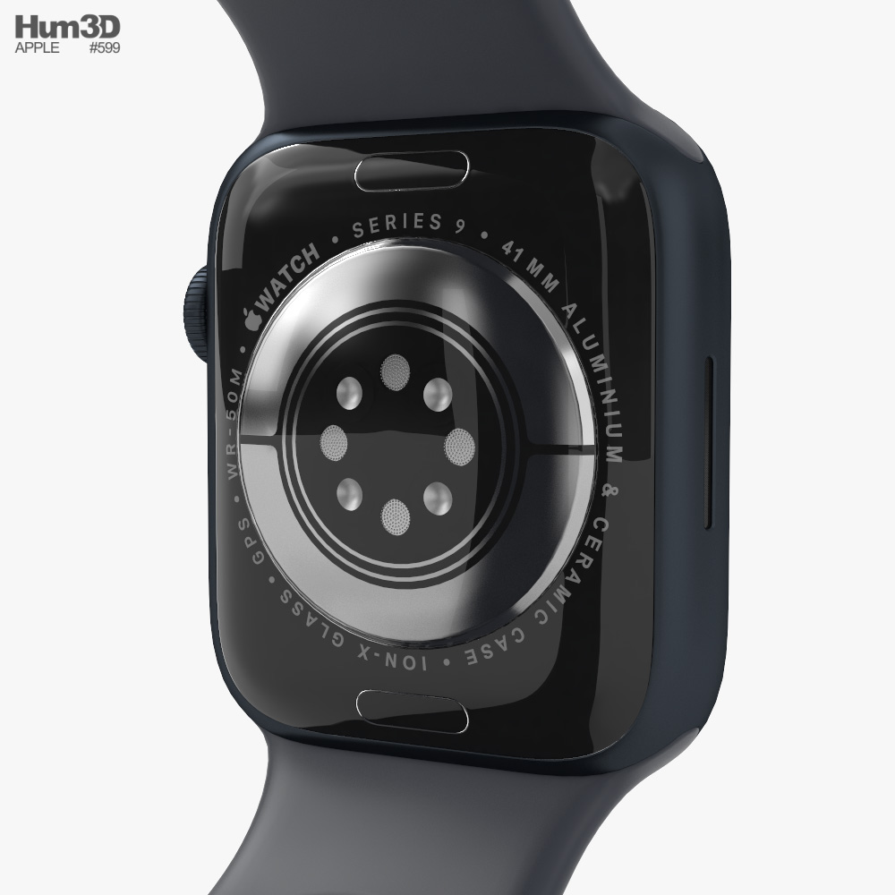 Apple Watch Series 9 41mm Midnight Aluminum Case with Solo Loop 3D